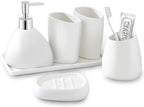 Ceramic Bathroom Accessory Set with Ceramic Tray, 6 Pieces Bathroom Countertop Accessory Set, Include Soap Dispenser, Toothbrush Holder, 2 Tumbler, Soap Dish, Vanity Tray,White by BLBYHO