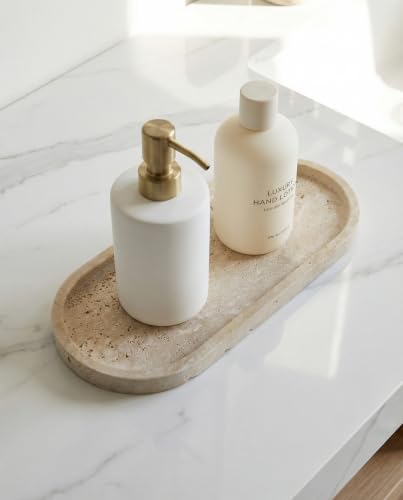 OOBOOB Oval Natural Marble Bathroom Tray for Decor Countertop, Marble Vanity Tray for Candles Perfume, Jewelry, Cosmetics, Elegant Vanity Organizer for Jewelry, Perfume - Image 2