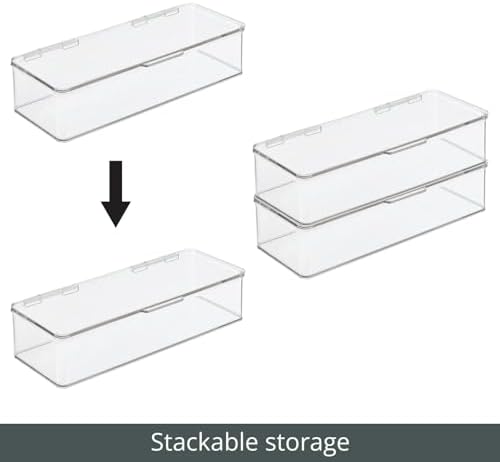 mDesign Long Plastic Kitchen Pantry/Fridge Storage Organizer Box Containers with Hinge Lid for Shelves or Cabinets, Holds Food, Snacks, Seasoning, Condiments, Flatware, Utensils, 2 Pack, Clear - Image 5