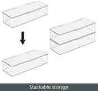 mDesign Long Plastic Kitchen Pantry/Fridge Storage Organizer Box Containers with Hinge Lid for Shelves or Cabinets, Holds Food, Snacks, Seasoning, Condiments, Flatware, Utensils, 2 Pack, Clear - Image 5