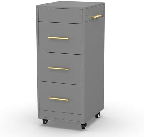 Salon Trolley Cart with Wheels, 3-Drawer Rolling Hair Styling Station, Mobile Beauty Trolley with Hot Tools Holder, Storage for Salon, Barbershop, Spa & Tattoo, Grey by OmySalon