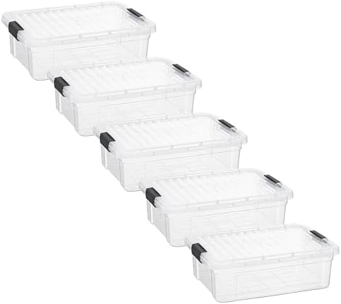 Superio 7.4 Quart Clear Plastic Storage Bin with Lid, Stackable Organizer Box, BPA-Free Storage Container for Home, Garage, School & Office, 5 Pack by Superio