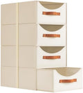 Homsorout Stackable Storage Drawers - Large Collapsible Storage Bins with Drawers, 4 Pack Closet Shelf Organizer Basket, Fabric Pull Out Organizer for Bedroom, Living Room, Dorm, Light Beige by Homsorout