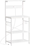 SUPERJARE Kitchen Bakers Rack with Power Outlet, Coffee Bar Table 4 Tiers, Kitchen Microwave Stand with 6 S-Shaped Hooks, Storage Shelf Rack for Spices, Pots and Pans - White by SUPERJARE