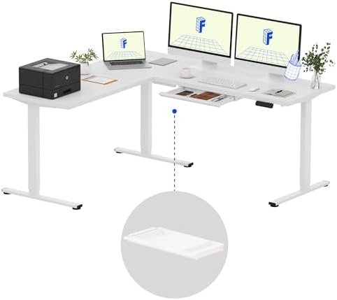 FLEXISPOT 71 x 63 Reversible L-Shaped Corner Standing Desk with Drawers by Unknown