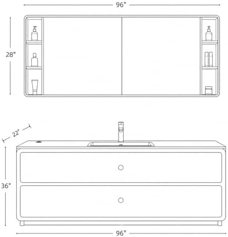 96 IN Freestanding Single Sink Bathroom Vanity Set with LED Mirror Cabinet - Image 2