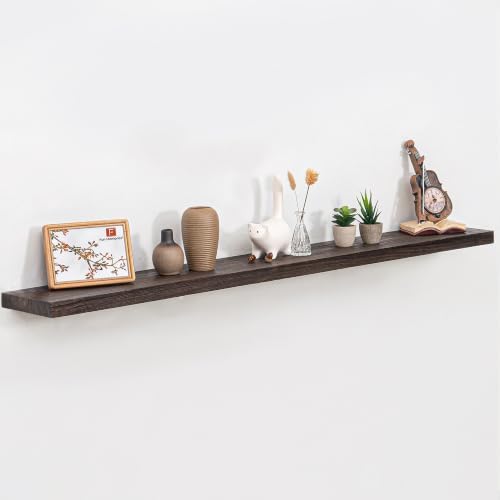 Fun Memories Floating Shelves for Wall, 60"x9.3" Rustic Solid Elm Wood Wall Shelves, Heavy-Duty Floating Shelves with Invisible Brackets for Living Room, Bedroom, and Kitchen, Walnut Finish by FunMemories