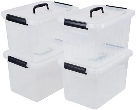 Farmoon 12 Quart Clear Storage Bin, Plastic Latching Box with Handle 4 Pack by Farmoon
