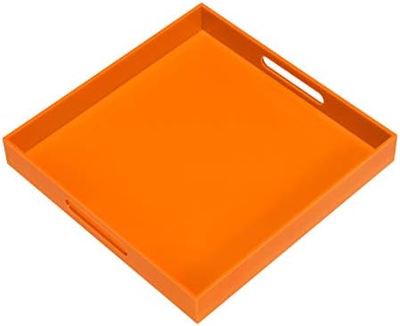 KEVLANG Orange Sturdy Acrylic Serving Tray with Handles-12x12Inch-Serving Coffee,Food,Breakfast,Butler-Kitchen Countertop Tray-Makeup Drawer Organizer-Vanity Table,Ottoman Tray-Decorative Tray by KEVLANG