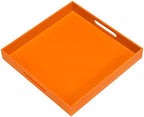 KEVLANG Orange Sturdy Acrylic Serving Tray with Handles-12x12Inch-Serving Coffee,Food,Breakfast,Butler-Kitchen Countertop Tray-Makeup Drawer Organizer-Vanity Table,Ottoman Tray-Decorative Tray by KEVLANG