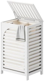 Laundry Hamper with Lid (16.9 * 13 * 26.5inches) Large Bamboo Laundry Bin Basket 85L Clothes Hamper with 1 Removable Bag Storage baskets for Bathroom (White) by FILWH
