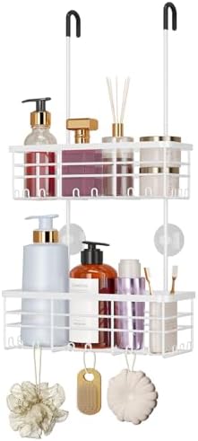 HapiRm Hanging Shower Caddy Organizer - No Drilling Shower Organizer with Hooks, Rustproof & Waterproof 304 Stainless Steel Bathroom Shelves - White by HapiRm