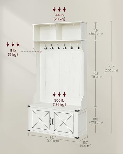 VASAGLE Hall Tree with Bench and Shoe Storage, 6 Tri-Hooks, 2 Doors - Image 4