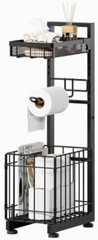 Toilet Paper Holder Stand with Storage Shelf (Black) by Unknown