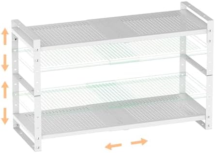 Multi-Functional Metal Shoe Rack,Expandable Adjustable Stackable Kitchen Organizer,Metal Shelf risers for cabinets, Kitchens and Closet, Bathroom2Packs/White/Medium by Ipotivespaceorganization
