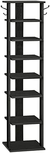 HOOBRO 8 Tiers Vertical Shoe Rack, Wooden Shoe Storage Organizer with Hooks, Narrow Shoe Tower for 8 Pairs, Space Saving, for Entryway, Living Room, Bedroom, Black BK07XJ01 by HOOBRO