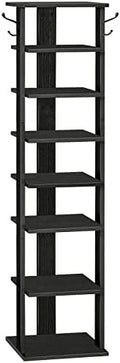 HOOBRO 8 Tiers Vertical Shoe Rack, Wooden Shoe Storage Organizer with Hooks, Narrow Shoe Tower for 8 Pairs, Space Saving, for Entryway, Living Room, Bedroom, Black BK07XJ01 by HOOBRO