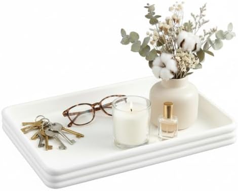 Leinuosen 14" White Rectangle Concrete Tray, Decorative with Cork Base by Leinuosen