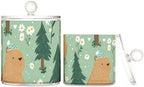 Mint Green Capybaras Pine Trees Daisies Dots Qtip Holder Waterproof Dustproof Apothecary Jars with Lids For Bathroom Cotton Swabs Makeup Sponges Floss Picks Bath Salts 2 Pack by Tatenale