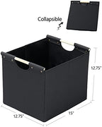 HOONEX Large Collapsible Storage Bins, Linen Fabric, Pack of 2, Storage Baskets with Wooden Carry Handles and Sturdy Heavy Cardboard, for Home, Office, Car, Nursery, Black - Image 6