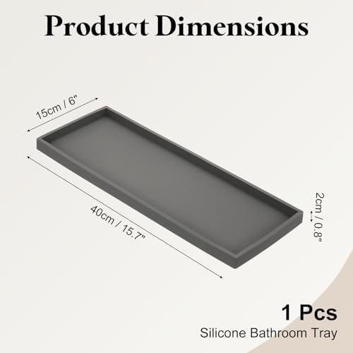 uxcell Bathroom Vanity Tray, 15.7" x 6" Silicone Soap Dispenser Trays, Shatterproof Kitchen Sink Organizer for Soaps Keys Candle Trinket, Gray - Image 2
