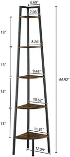 Hoctieon Corner Shelf, 5-Tier Corner Bookshelf, Rustic Ladder Shelf, Industrial Display Stand for Living Room, Kitchen, Home Office, Balcony, Small Space, Metal Frame, Rustic Brown - Image 2