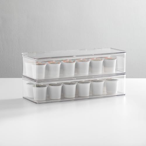 mDesign Long Plastic Kitchen Pantry/Fridge Storage Organizer Box Containers with Hinge Lid for Shelves or Cabinets, Holds Food, Snacks, Seasoning, Condiments, Flatware, Utensils, 2 Pack, Clear - Image 3