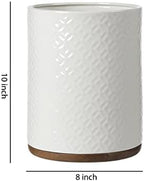 Bathroom Wastebasket - Ceramic Decorative Trash Can with Wooden Base (White and Beige)… - Image 6