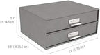 Bigso Box of Sweden Birger 2-Drawer Fiberboard Label Frame Document Letter Box for Loose Papers, Documents and More | Desktop Storage Drawers w/Metal Label Holder | 13.1" x 10" x 5.7" | Grey - Image 3