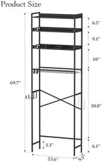 Quikraen 4 Tier Over The Toilet Storage Shelf with 3 Adjustable Shelves, Space Saver Bathroom Organizer with 4 Hooks, Freestanding Above Toilet Rack for Restroom Laundry (Black) - Image 2