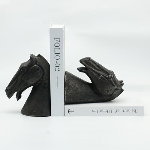 Lukitas Black Horse Head Decorative Bookends Weighted Non-Slip, Resin 7.5'' - Image 6