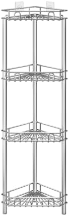SWTYMIKI Standing Shower Caddy Corner - 4‑Tier Stainless Steel Shower Organizer Shelf with 12 Hooks and Adhesive Pads, Rustproof Corner Shelves Stand Rack for Bathroom Shower Room, Silver - Image 7