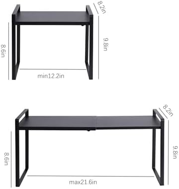 2 Pack Expandable Cabinet Shelf Organizer Riser for Kitchen Pantry Cupboard Under Sink Countertop (2 pack 8.2’’D * 12.2-21.6’’W * 10.4’’H) (Black) - Image 2