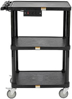 Pearington 3-Shelf Mobile Utility Cart with 3 Outlets and 8' Cord, Heavy-Duty Service Cart for Offices and Warehouses with 3 Shelves, Black by Pearington