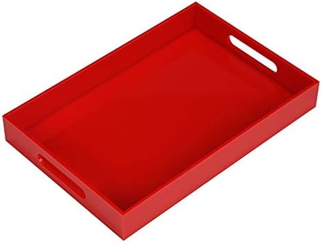 Sturdy Red Acrylic Serving Tray with Handles - 10x15Inch, Coffee, Appetizer, Breakfast, Butler Tray - Kitchen Countertop & Vanity Table Organizer by KEVLANG