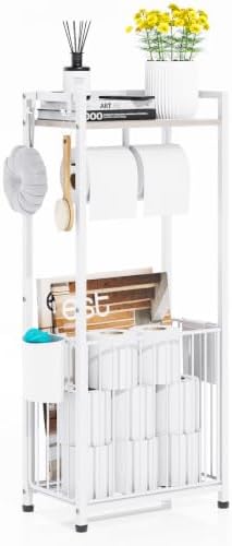 Freestanding Toilet Paper Holder Stand with Hooks & Storage:Large Capacity by Ronjnndc