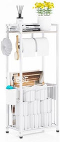 Freestanding Toilet Paper Holder Stand with Hooks & Storage:Large Capacity by Ronjnndc
