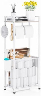 Freestanding Toilet Paper Holder Stand with Hooks & Storage:Large Capacity by Ronjnndc