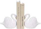 Swan Decorative Bookends,Resin Book Ends for Shelves,Unique White Book Holders,Heavy Duty Swan Decor for Home Office Desk Bookshelf,Set of 2,Gifts for Anniversary by Kakizzy