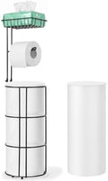 Toilet Paper Holder Stand and Tissue Paper Roll Dispenser with Basket for Bathroom Storage Holds Reserve, Black by JAKARDA