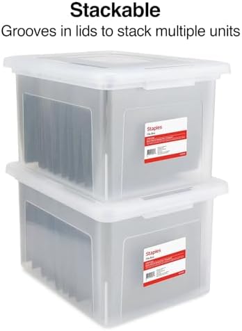STAPLES Plastic File Box with Snap Lid, Letter/Legal Size, Clear, 4/Carton - Image 6