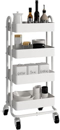 4 Tier Metal Rolling Cart with Wheels,4 Tier Utility Cart with Wheels for Office,Home,Kitchen,Garden（13.4"x18.1"x40"） White by Elitehouse