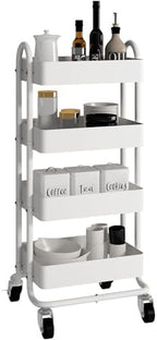 4 Tier Metal Rolling Cart with Wheels,4 Tier Utility Cart with Wheels for Office,Home,Kitchen,Garden（13.4"x18.1"x40"） White by Elitehouse