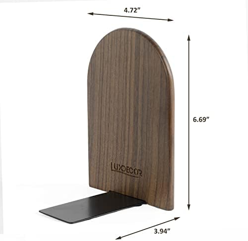Large Bookend Hold Heavy Books-7x4x5in 3 Pack Non-Skid Wood Bookends Walnut - Image 3