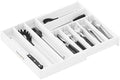SpaceAid 2.5" High Bamboo Silverware Drawer Organizer with Labels, Kitchen Utensil Expandable Tray Holder for Flatware, Cutlery, Spoon and Knives Drawer Storage Organization (White) by SpaceAid