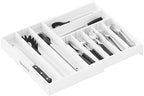 SpaceAid 2.5" High Bamboo Silverware Drawer Organizer with Labels, Kitchen Utensil Expandable Tray Holder for Flatware, Cutlery, Spoon and Knives Drawer Storage Organization (White) by SpaceAid