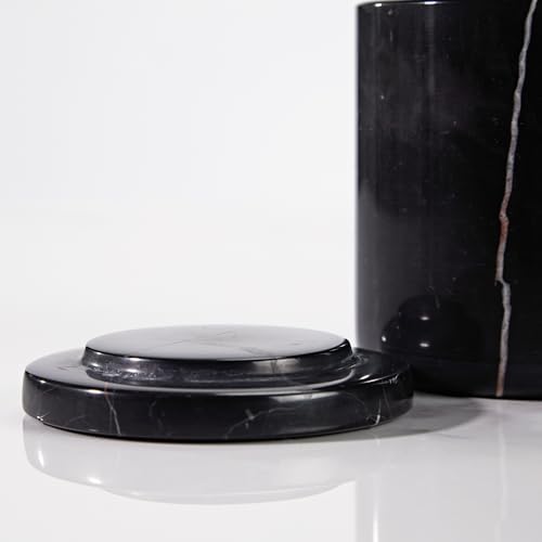 Black Marble Storage Canister, Cylinder 3 inch Diam x 3.5 Inch Ht Marble Jar with Lid, Natural Premium Bathroom Organizer for Cotton Balls, Jewery, Bath Salt, Q tip Holder for Powders, Countertop - Image 5