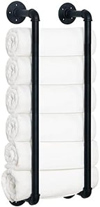 HouseAid Industrial Pipe Towel Rack, Farmhouse Bathroom Towel Storage Holder, Vintage Style Towel Organization, Wall Mounted, Matte Black by HouseAid