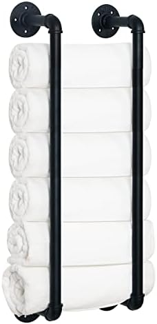 HouseAid Industrial Pipe Towel Rack, Farmhouse Bathroom Towel Storage Holder, Vintage Style Towel Organization, Wall Mounted, Matte Black by HouseAid