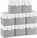 11x11 Inch Cube Storage Bins, 8 Pack Collapsible Fabric Storage Cubes with Rope Handles, Waterproof Foldable Storage Baskets for Cube Shelves, Closet, Clothes, Toys, Books, White & Gray by MSHABOOR